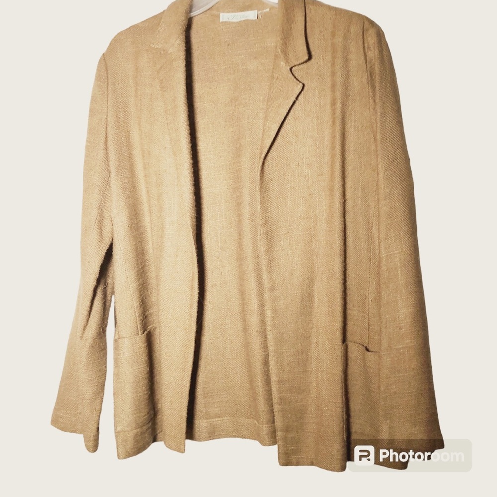 Vintage linen Tan Union Made in USA Prestige Boston tan nubby linen open blazer
